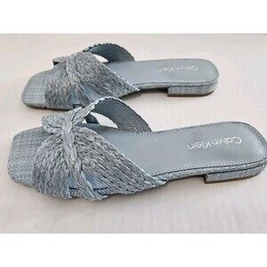 Calvin Klein KCTOUKIE  Light Blue Woven Flat Slides 6.5 NWT